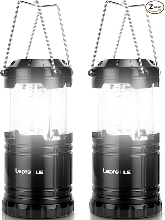 Lepro LED Camping Lanterns Battery Powered, Collapsible, IPX4 Water Resistant, Outdoor Portable Lights for Emergency, Hurricane, Storms and Outages