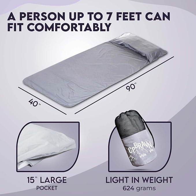 Sleeping Bag Liner XL-Lightweight Adult Sleep Sack – Cotton Summer Sleeping Bag for Adults – Washable Self Tan Sleep Sack – Travel Sheets for Camping & Travel – Compact Camping Bedding