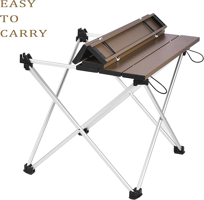 Grope Small Folding Camping Table with Aluminum Table Top, Beach Table for Sand with Carrying Bag,Prefect for Outdoor,Picnic,BBQ,Cooking,Festival