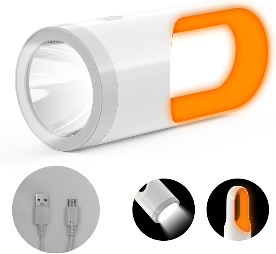 KLEAH Rechargeable U-Shape Spotlight Flashlight Portable Handheld Flashlights Lightweight Outdoor Searchlight Desk Light for Home Power Outrages, Walking, Hiking, Camping, Fishing, Emergency Light