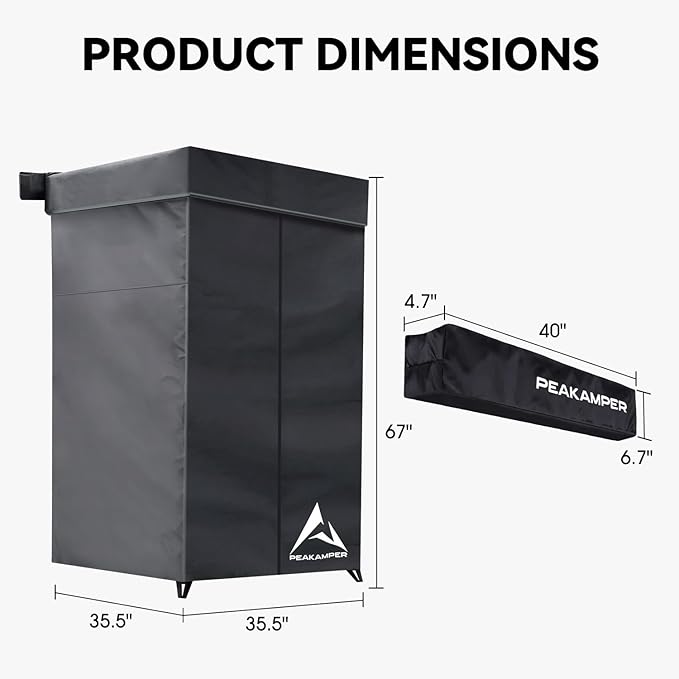 Shower Awning Tent with Roof, Vehicle Side Shower Room LED Light, 3ft x 3ft Camping Privacy Shelter Restroom Bathroom, UV-Resistant Waterproof Storage