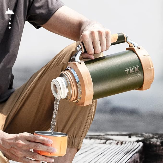 Large Coffee Vacuum for Hot Drinks Stainless Steel 2QT 64oz Insulated Bottle With Cup Handle Keeps Liquids Hot And Cold For Up To 24 For Outdoor Gathering Camping