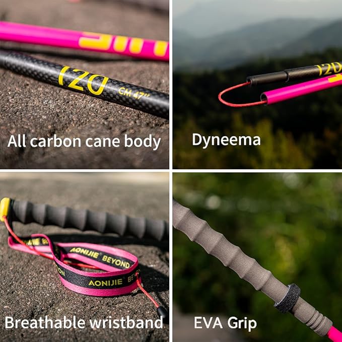 AONIJIE Trekking Poles -2 Ultralight Collapsible Carbon Fiber Hiking Poles with Anti-Shock and Quick Lock System, Folding Walking Sticks for Hiking, Camping