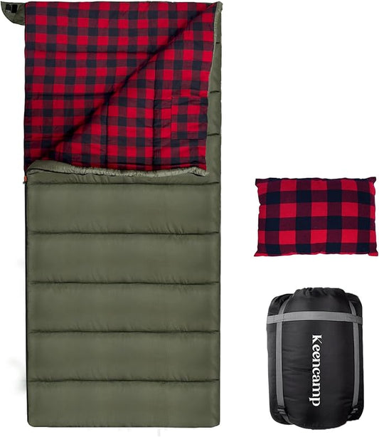 0 Degree Sleeping Bag Cotton Flannel Winter Cold Weather for Adults XXL Sleeping Bag 4 Season Big and Tall with Pillow Compression Sack