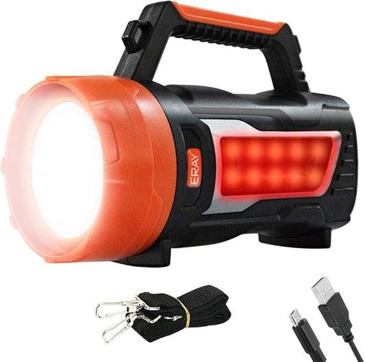 Rechargeable LED Lantern, Multi Function Camping Lantern, Hand Crank Flashlight, 6 Light Modes, IP64 Waterproof, Handheld Spotlight Flashlight Searchlight for Power Outage Hiking Emergency Hurricane