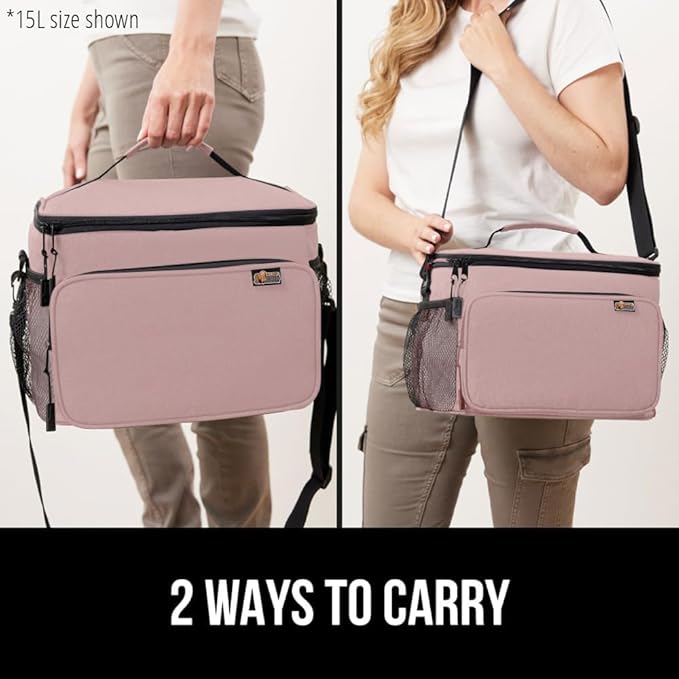 GORILLA GRIP Reusable Insulated Lunch Box Bag for Women Men,15L, Leakproof XL Soft Cooler Bags, Multiple Compartments, Mesh Pockets and Adjustable Strap, Food Tote Keeps Drinks Cold, 13x9, Pink