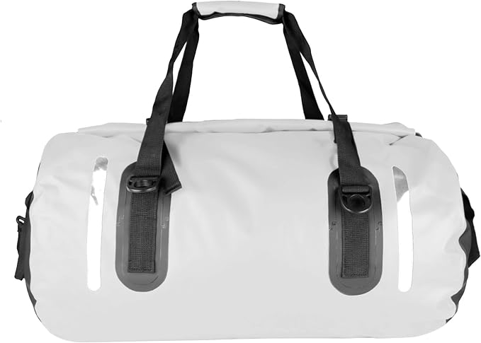 Waterproof Duffle Bag Travel Dry Bag 500D PVC for Motorcycle Tail Kayaking Rafting Boating Swimming Camping Hiking Beach Fishing (White, 60L)