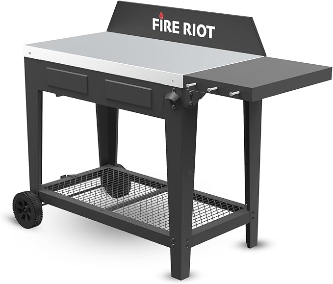 Portable Outdoor Grill Table - Grill Carts with Wheels – 36” L x 20” W Stainless Steel Table Top– BBQ Cart Fits 17 Inch Or 22 Inch Griddle Stand Outdoor Cooking Station