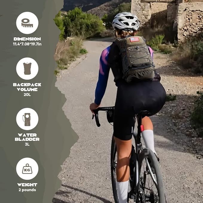 Maelstrom Hydration Hiking Backpack with 2L/3L Water Bladder, High Flow Bite Valve Camping Daypack Lightweight