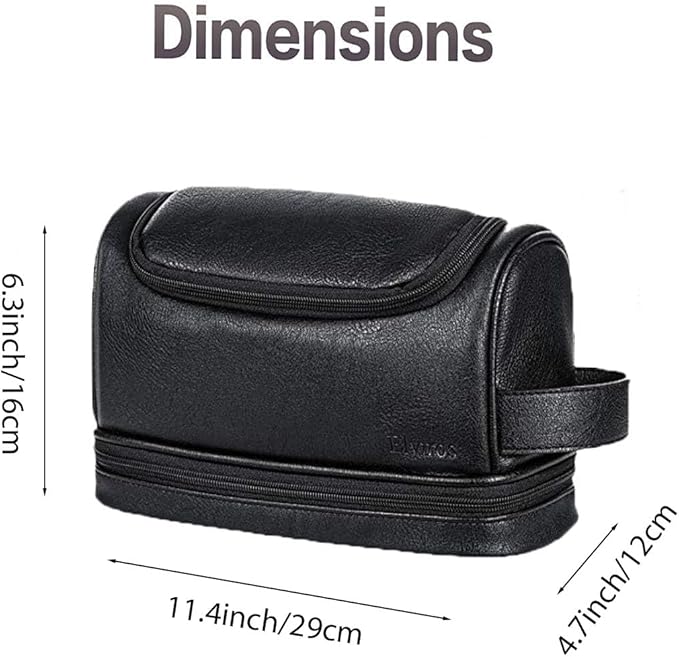 Elviros Toiletry Bag for Mens PU Leather Travel Organizer Kit with Hanging hook, Large Water-resistant Toiletries Bathroom Shaving Bags (Black)