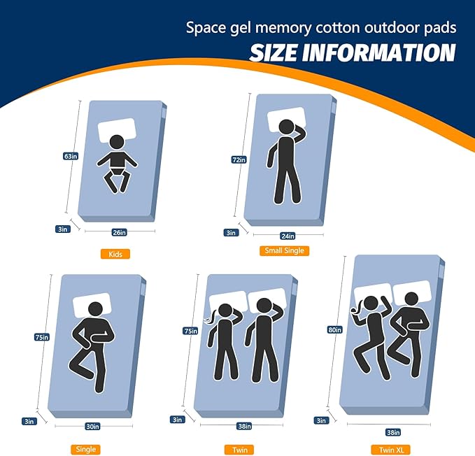 CYMULA Memory Foam Camping Mattress Pad, CertiPUR-US Sleeping Mat, Portable Roll Up Mattress for Adults, Camping Bed Pads for Sleepover, Car Bed with Travel Bag