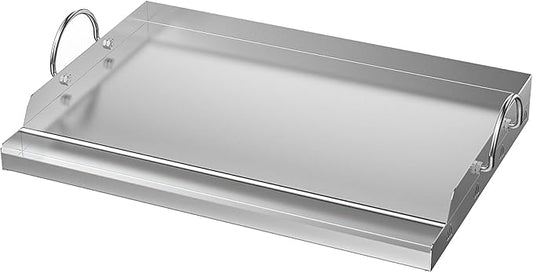 only fire Universal Stainless Steel Cooking Griddle, Flat Top Plate Insert with Grease Groove and Handles for Gas and Charcoal Grills, Tailgating, Camping and Parties, 23" x 16"