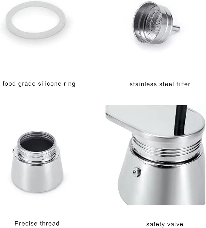 Single Spout Mocha Pot, Stainless Steel Espresso Maker Coffee Pot Lightweight Cafe Maker Portable Outdoor Camping Brewed Coffee Cup for All Electric Ceramic Gas Stovetops(50ml)