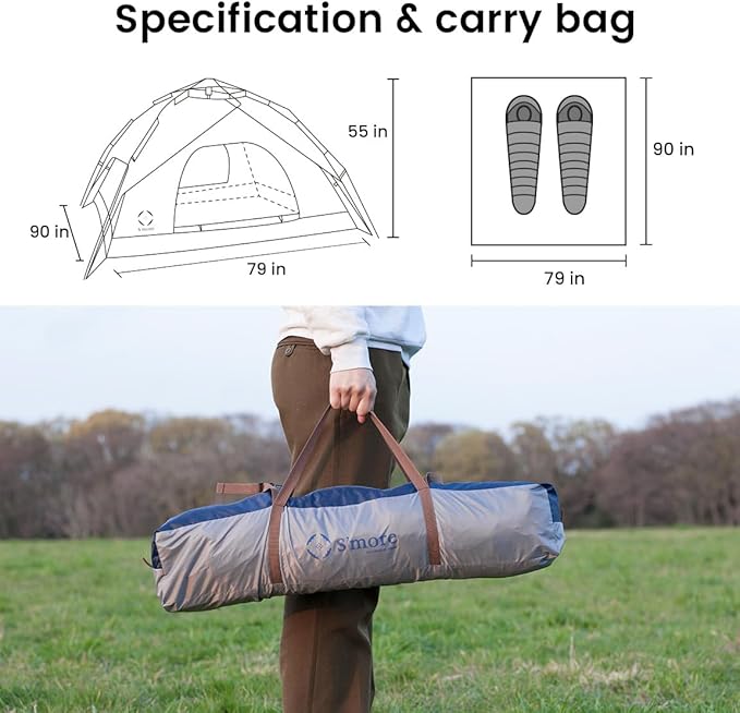 S'more Emergency Tent Shelter, Survival Tent for 2 Person, Lightweight and Portable Sun Shade Shelter, UFP 30+ Waterproof and Windproof Tent for Camping, Hiking, Backpacking and Outdoor Activities