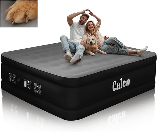Calen Armor Tech Queen Air Mattress with Built in Pump,18”Luxury Inflatable Mattress with Six Side Protective layer Topper for Camping,Home, Fast Inflation/Deflation Airbed Waterproof Blow up Mattress