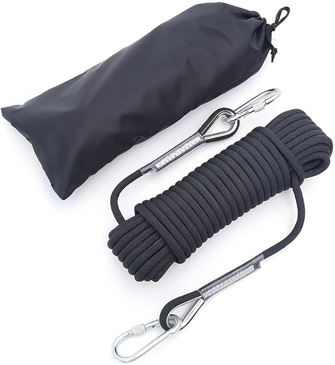10mm/12mm Climbing Rope, Outdoor Static Rock Climbing Rope, Tree Climbing Rappelling Rope, Escape Nylon Rope, Ice Climbing Equipment Fire Rescue Parachute Rope with 2 Steel Hooks