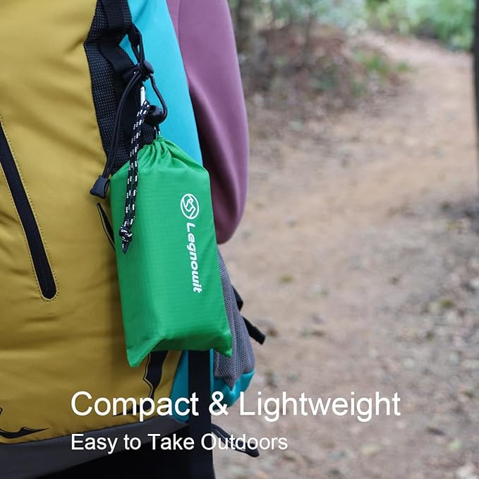 Outdoor Pocket Blanket, 55"x79" Waterproof Foldable Compact Pincic Blanket, Ultralight Tarp for Camping, Festival, Beach, Hiking, Backpacking, Travel and More, Stakes Included