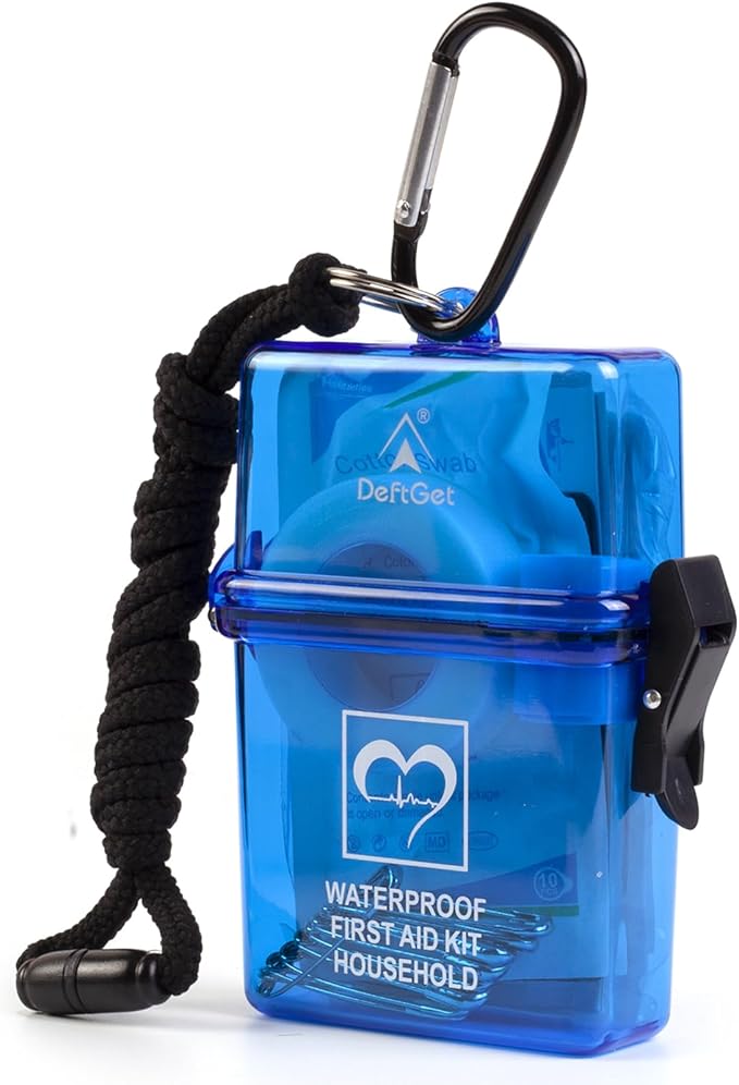 DEFTGET Waterproof First Aid Kit Travel Essentials Camping Essentials Small Emergency Survival Kits Mini Durable Lightweight for Minor Injuries Camping car Hiking Backpacking Essentials (Blue-Seal)