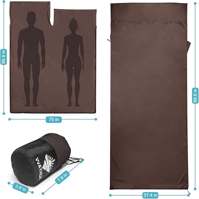 Sleeping Bag Liner, Self Tan Sleep Sack, Adult Sleep Sack, Two-Way-Zipper Expose Feet Separately, Portable Single Camping Travel Sheets for Hotel,Hostels,Business Trips
