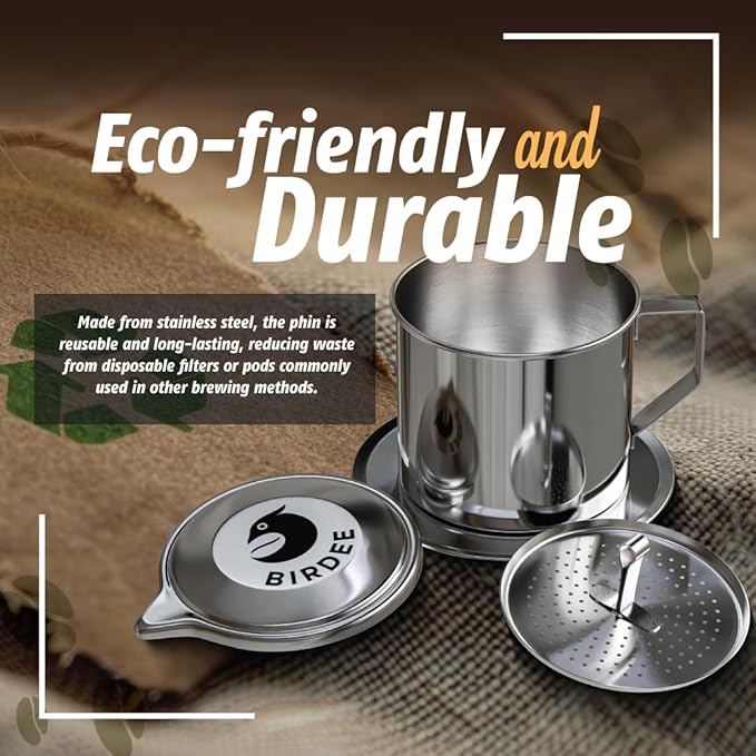 Birdee Vietnamese Coffee Dripper - 12 oz, Stainless Steel, Medium Drip Filter, Durable, Dishwasher Safe, Home Use, Travel, Camping, Gift Sets