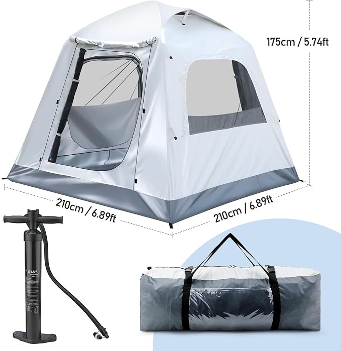 Easy Set up Inflatable Camping Tent 3-4 Person Glamping Outdoor Air Blow Up Tents, Waterproof Inflatable House Tent for Adults
