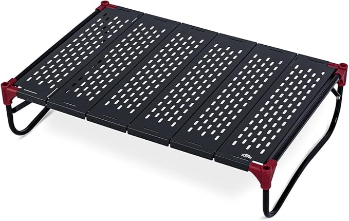 iClimb Extendable Folding Table Large Tabletop Area Ultralight Compact with Hollow Out Tabletop and Carry Bag for Camping Backpacking Beach Concert BBQ Party, Three Size (Black - XL, Low)