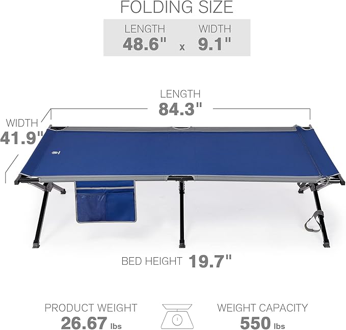 EVER ADVANCED Sleeping Cot for Adults, Heavy Duty Camping Cots for Outdoor with Carry Bag, Extra Wide Folding Bed Camp Cot, 84.3" L x 41.9" W, Supports to 550 lbs