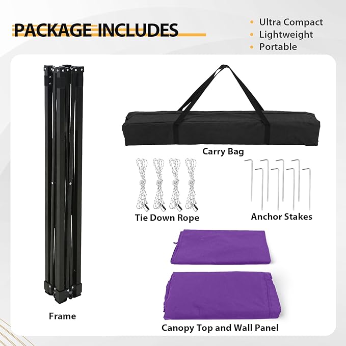 EAGLE PEAK Flex Compact 4x4 Pop-up Canopy Changing Room, Portable Privacy Dressing Room for Indoor Fashion Photoshoots, Camping, or Pool, Purple