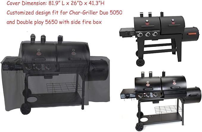 Heavy Duty Waterproof Grill Cover for Char-Griller Duo 5050/5650 Double Play with Side Fire Box