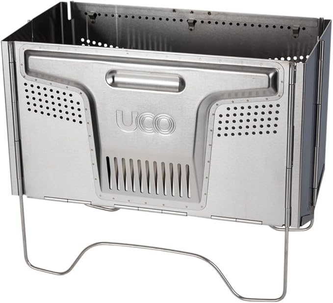 UCO Flatpack Smokeless Firepit and Grill –Portable Firepit- Stainless Steel- Woodburning- for Picnics, Beach, Backyard, and Camping- with Nylon Carry Bag