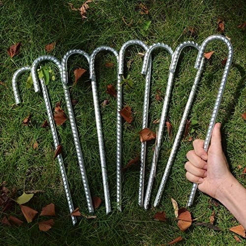 Rebar Stakes 16 inch, 3/8" Diameter Heavy Duty J Hook Stakes 28 Pack, Galvanized Anti-Rust Ground Anchor Long Tent Stakes for Dog Fence Trompoline Swing Set