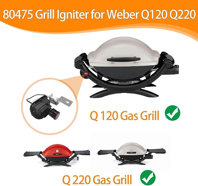SafBbcue Grill Igniter 80475 for Weber Q120 Q220 Series Grills Switch Electronic 2-Outlet Ignition Push Button Kit Igniter Parts for Weber 516002 516501 566002 566801 567798 Gas Grill