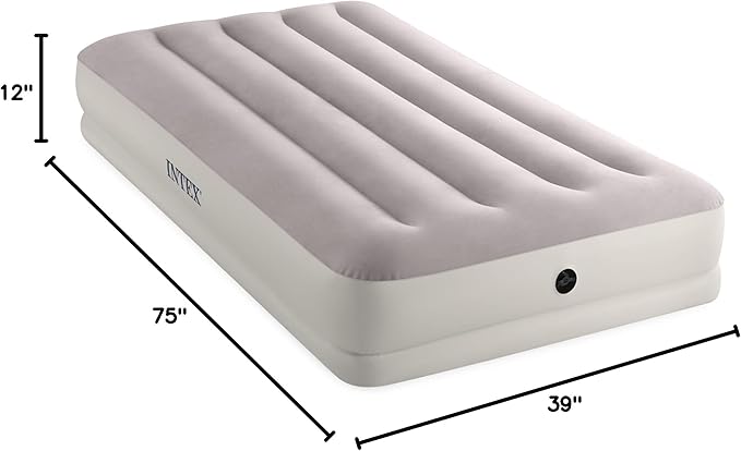 Intex 64177E Dura-Beam Standard Prestige Mid-Rise Air Mattress: Fiber-Tech – Twin Size – Quickfill USB Air Pump