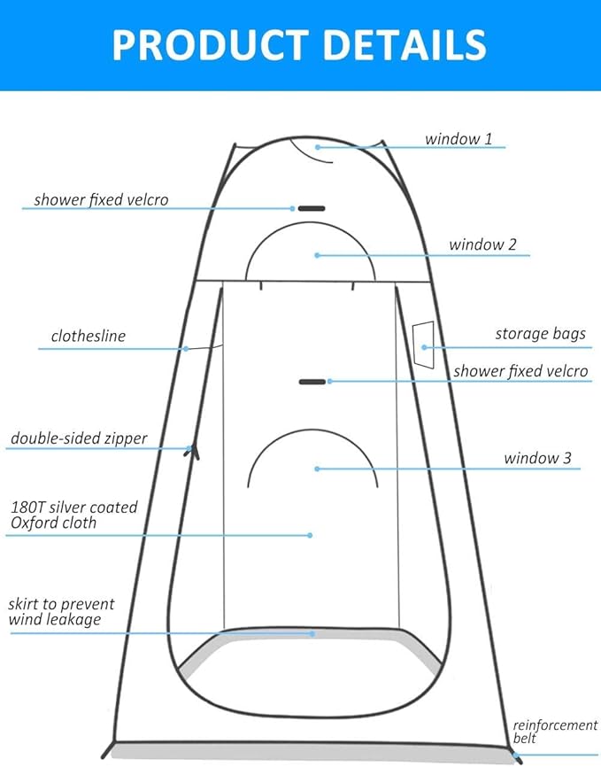 Anngrowy Pop Up Privacy Shower Tent - Portable Outdoor Camping Bathroom Toilet Changing Dressing Room - UPF40+ Waterproof