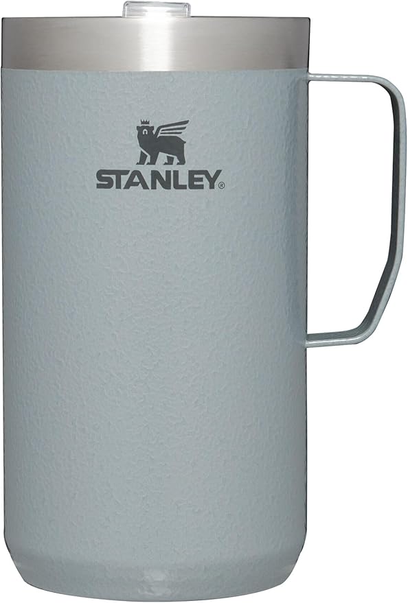 Stanley Stay-Hot Camp Mug 24 oz | Press Fit Drink Through Lid | Cup for Coffee, Tea and Drinks | Insulated Stainless Steel Coffee Mug | BPA-Free | Hammertone Silver