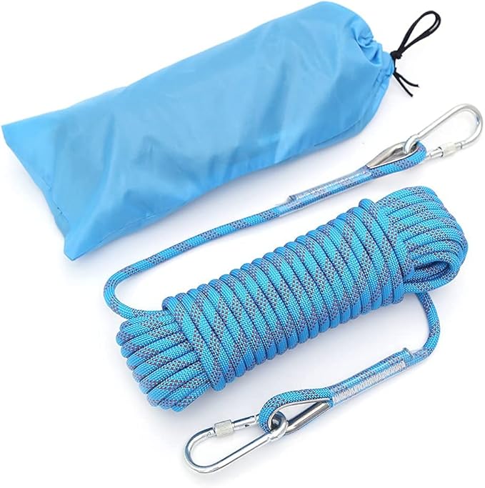 10mm/12mm Climbing Rope, Outdoor Static Rock Climbing Rope, Tree Climbing Rappelling Rope, Escape Nylon Rope, Ice Climbing Equipment Fire Rescue Parachute Rope with 2 Steel Hooks