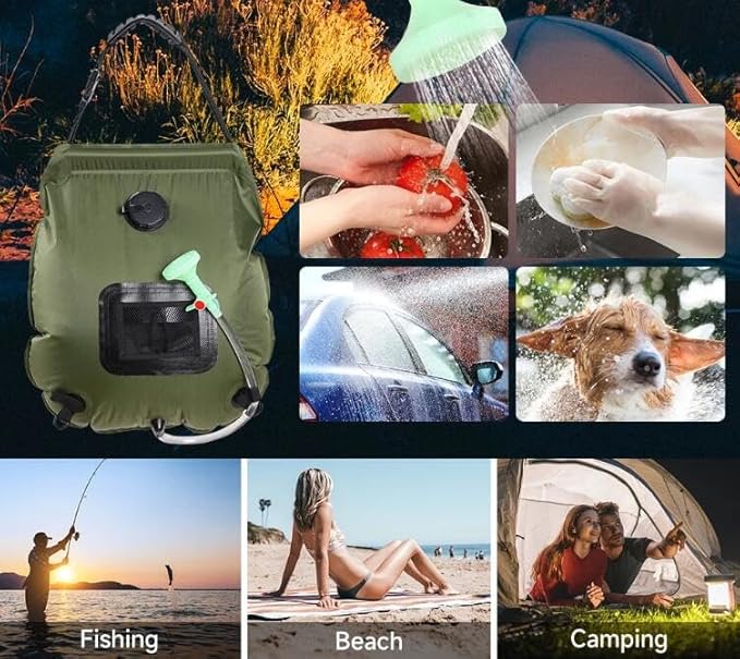 Solar Portable 5 Gal/20L Heating Removable Hose & On-Off Switchable Compact Shower Bag for Camping Hiking Traveling Beach Swimming