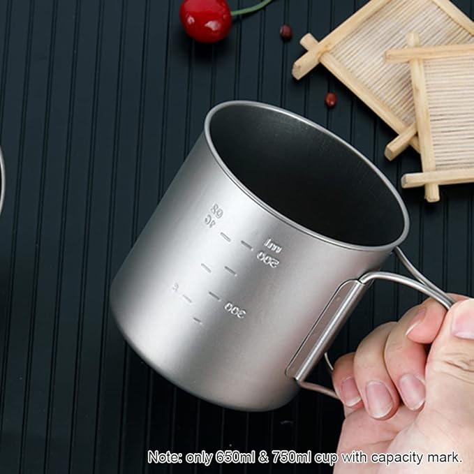 TOMSHOO Titanium Mug 650ml/22 oz Camping Pot with Lid - Foldable Handle Coffee Cup for Hiking, Travelling, Backpacking, Open Fire