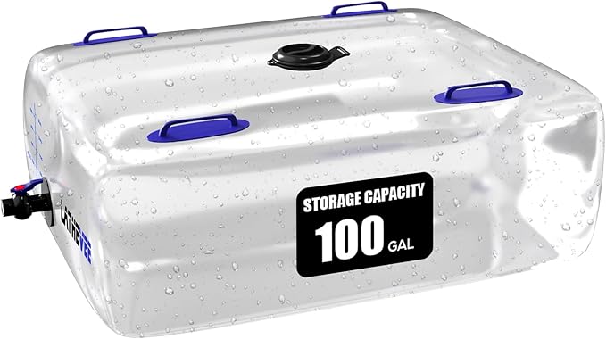 Water Storage Bladder, 25/50/100 Gallon Portable Water Tank, Transparent and Foldable with 4 Types of Interface Accessories, Suitable for Gardens, Emergency Situations, Camping, Etc.