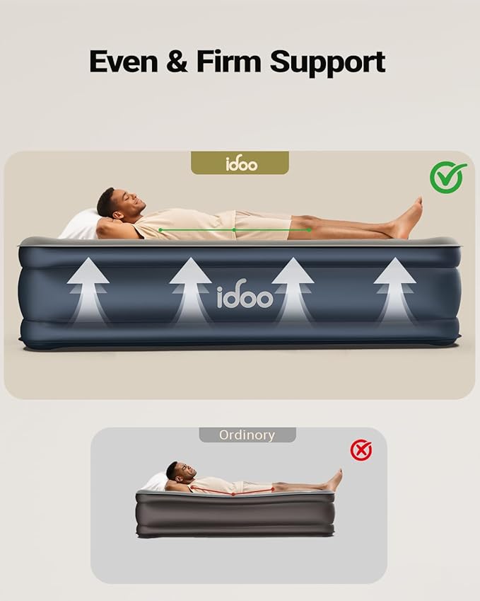 iDOO Twin XL Air Mattress with Built in Pump, 18 Inch Tall Blow up Mattress, 80'' Extra Long Air Bed for Tall Adult, 2-Min Portable Inflatable Mattress Twin Home Camping Guest Bed, Colchon Inflable