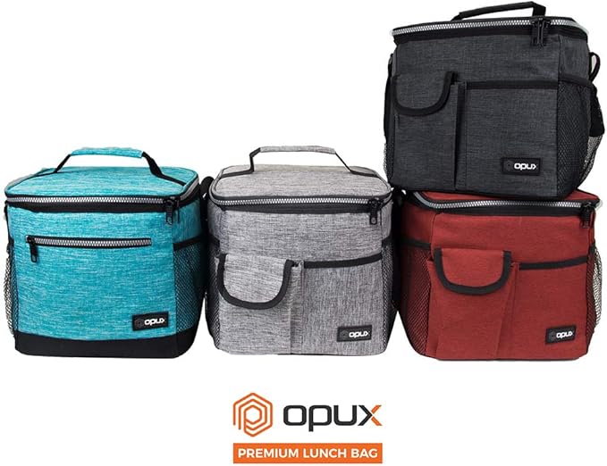 opux Insulated Lunch Bag for Men Women, Leakproof Charcoal Grey Lunch Box for Work, Portable Soft Lunch Cooler Bag with Shoulder Strap, Adult Lunchbox Lunch Pail for Kid Boy Girl School, 18 Can/10L