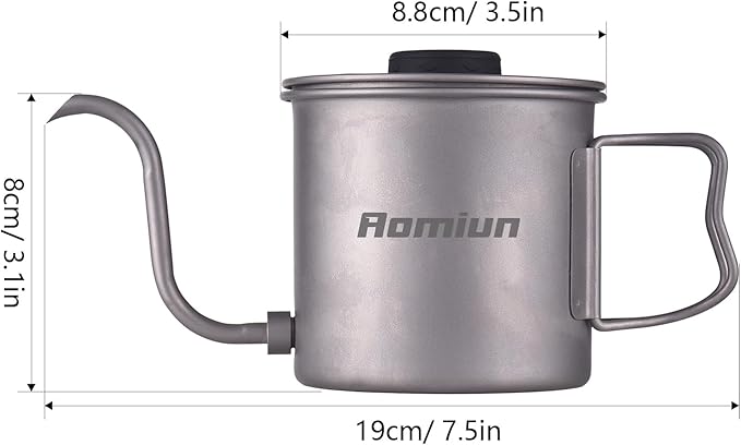 Titanium Gooseneck Kettle with Thermometer, 13.5oz Pour Over Camping Kettle Coffee Tea Pot with Removable Spout & Folding Handle, Lightweight Portable Camping Kettles for Backpacking