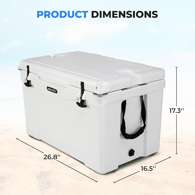 SereneLife Ultra-Tough 50 Quart Rotomolded Cooler Box, Holds Upto 64 Cans, Keeps Ice Up to 5 Days, Heavy-Duty Insulated Portable Ice Chest Box, Ideal for Camping, Beach, and Outdoor Adventures