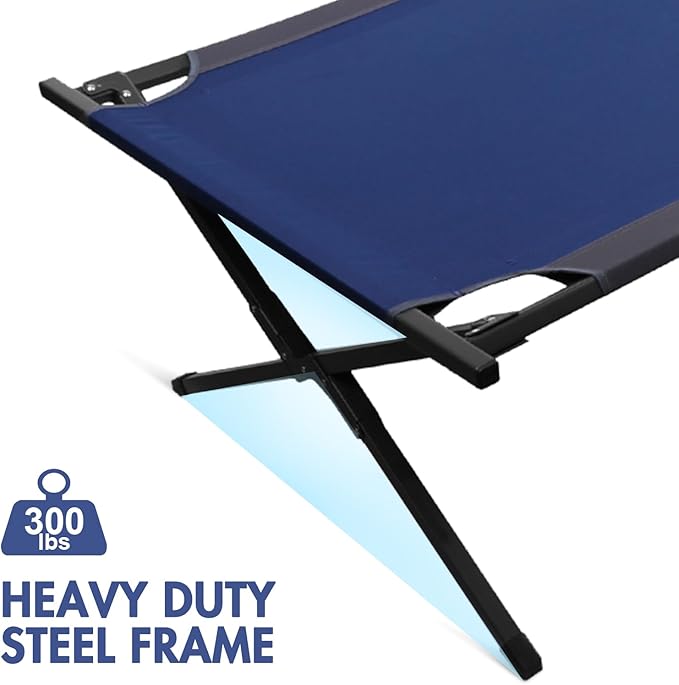 PORTAL Camping Cot, Sleeping Cots for Adults Portable Folding Cot Heavy Duty Tent Cots for Camping, Camping Bed, Supports 300LBS, Dark Blue