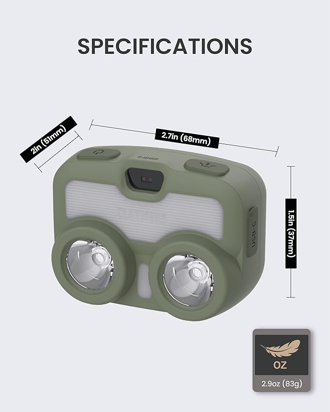 Claymore Heady3 (Khaki) - Rechargeable LED Headlamp with Motion Sensor, Lightweight for Camping, Running, Hiking, Emergency & Industrial Use. Waterproof, Up to 70 Hours of Battery Life.