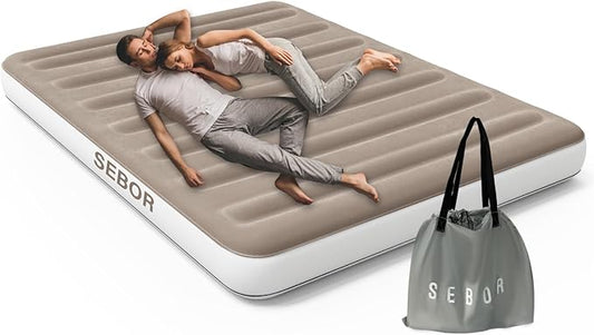 Camping Air Mattress Queen, Height 9" Durable Queen Airbed, Inflatable Blow Up Mattress Raised Airbed with Storage Bag, Portable Air Bed for Camping Travel and Home, 660 lb MAX (No Pump)