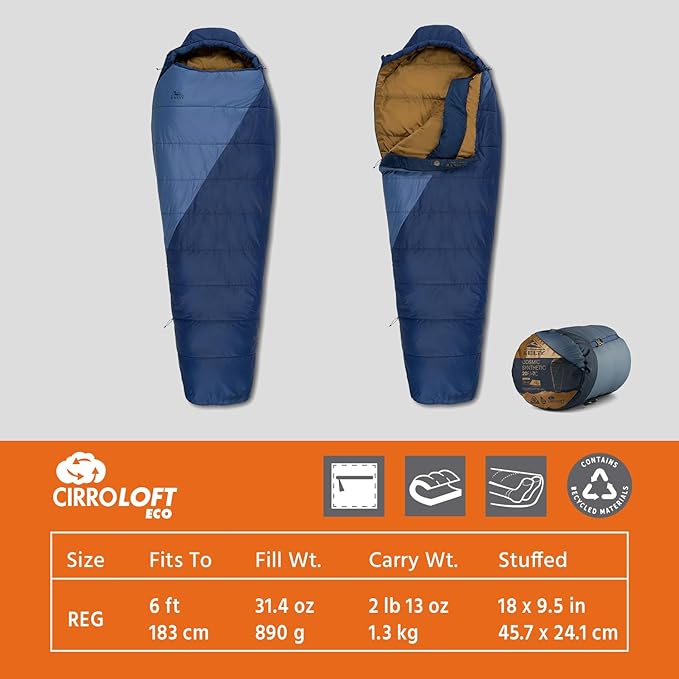 Kelty Cosmic Synthetic Fill 20 Degree Backpacking Sleeping Bag – Compression Straps, Stuff Sack Included