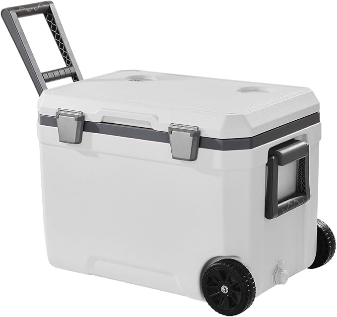 VEVOR Ultra-Light Hard Cooler, Ice Retention Cooler with Heavy Duty Handle, Ice Chest Lunch Box for Camping, Travel, Outdoor, Keeps Cool for up to 6 Days, 30% Lighter Than Rotomolded Coolers