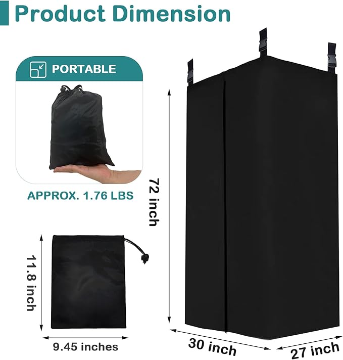 Privacy Curtain Tent for Boats, 420D Changing Room & Shower Awning for Pontoon, Waterproof Portable Shower Awning Under Bimini Top with Built in Mesh Bag 30" L x 27" W x 72" H