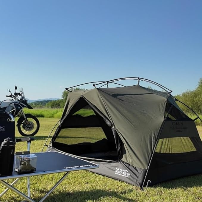 Crab 2 Person Double Layer Black Canvas Cotton Tent, Portable Breathable Easy Set Up Backpacking Tent